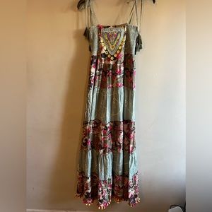 Boston Proper Dress Maxi Milkmaid Coral Peasant Sequin Tiered Formal Boho XS